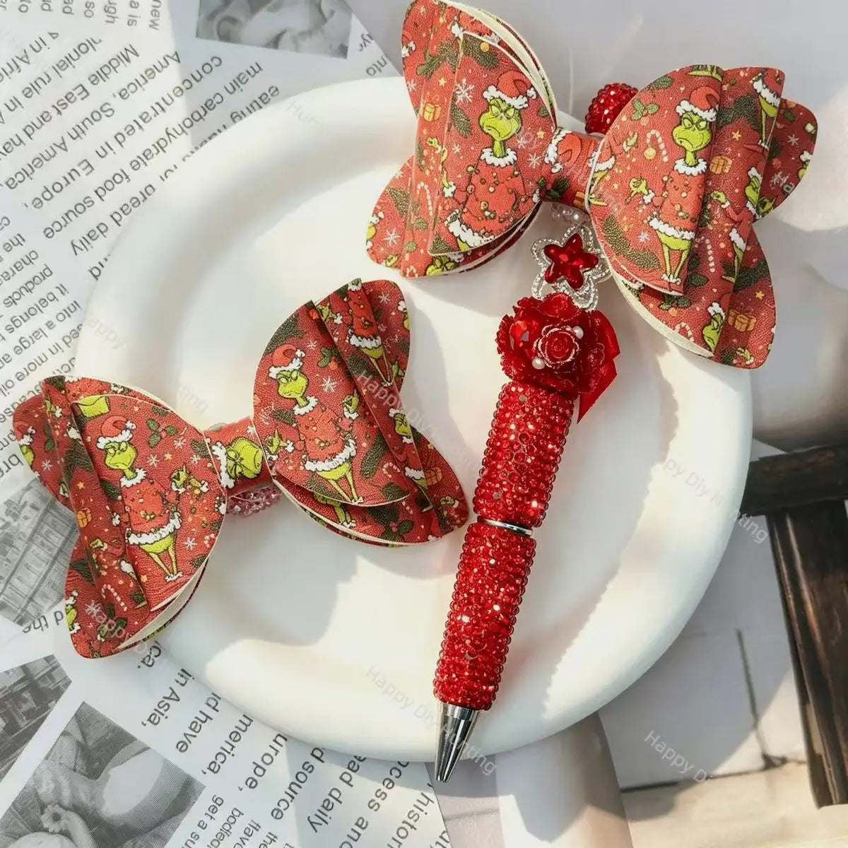 red holiday monster fabric bow beads decorative accessories for diy beadable pens handmade stationery