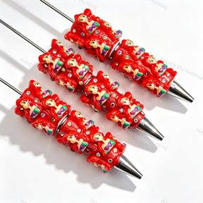 red mermaid figurine bling beadable pens character theme for diy stationery and handmade gifts