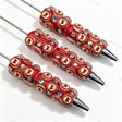 Red W‑letter football emblem sports beadable pens, circular beads printed with W‑letter patterns and iridescent rhinestones for diy handmade stationery