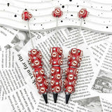 Red W‑letter football emblem sports beadable pens, circular beads printed with W‑letter patterns and iridescent rhinestones for diy handmade stationery