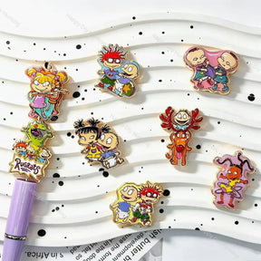 retro nostalgic gold‑trimmed cartoon‑style acrylic focal beads for diy beadable pens and handmade jewelry craft supplies