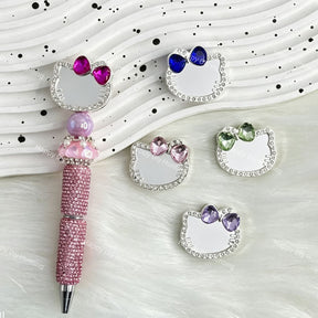 rhinestone mirror cat silhouette fancy focal beads for DIY pens and sparkling jewelry crafts