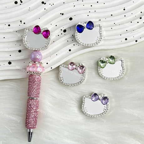 rhinestone mirror cat silhouette fancy focal beads for DIY pens and sparkling jewelry crafts