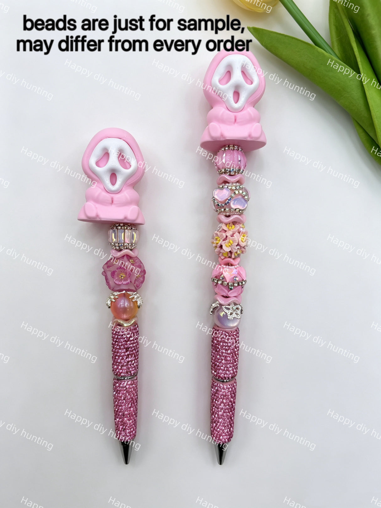 Light Pink Sitting Ghost Face 3D Printed Pen Topper (No Hole) for DIY Beadable Pens Wholesale