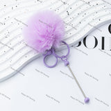 8CM Fluffy Pom Pom Balls with Metal Beadable Keychain with Bar and Lobster Clasp