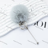 8CM Fluffy Pom Pom Balls with Metal Beadable Keychain with Bar and Lobster Clasp