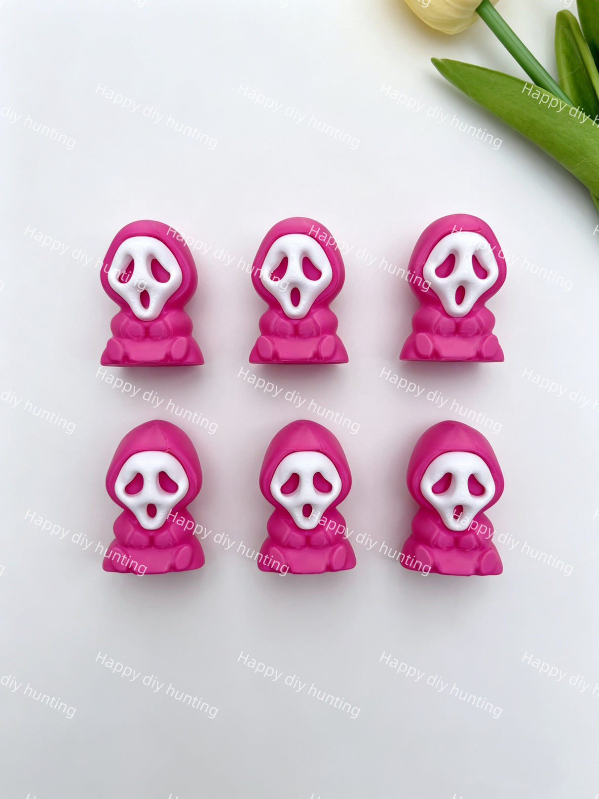 Hot Pink Sitting Ghost Face 3D Printed Pen Topper (No Hole) for DIY Beadable Pens Wholesale