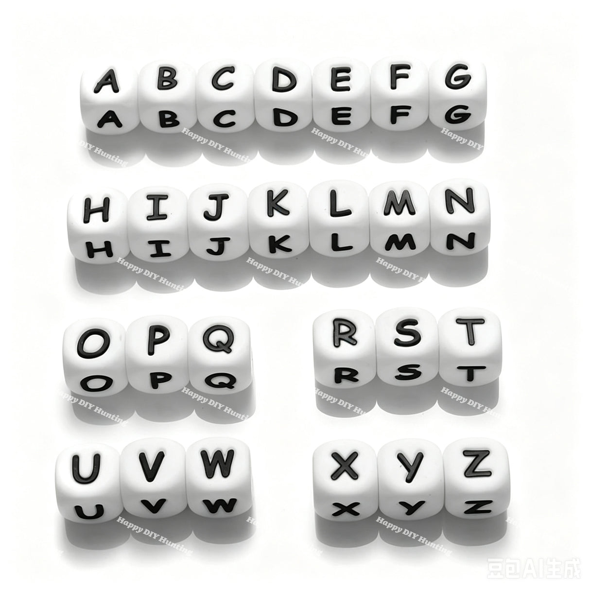 12mm Silicone Alphabet Cube Beads