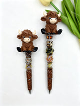 3D Brown Highland Cow Pen Topper (No Hole) for DIY Beadable Pens Wholesale