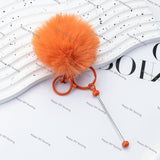 8CM Fluffy Pom Pom Balls with Metal Beadable Keychain with Bar and Lobster Clasp