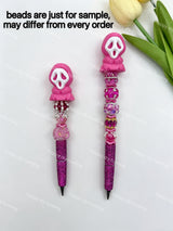 Hot Pink Sitting Ghost Face 3D Printed Pen Topper (No Hole) for DIY Beadable Pens Wholesale