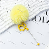 8CM Fluffy Pom Pom Balls with Metal Beadable Keychain with Bar and Lobster Clasp