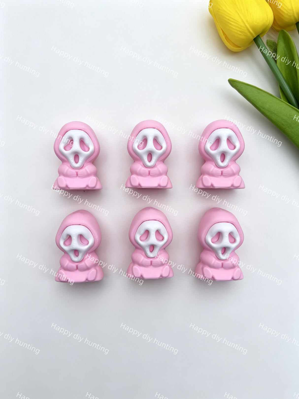 Light Pink Sitting Ghost Face 3D Printed Pen Topper (No Hole) for DIY Beadable Pens Wholesale