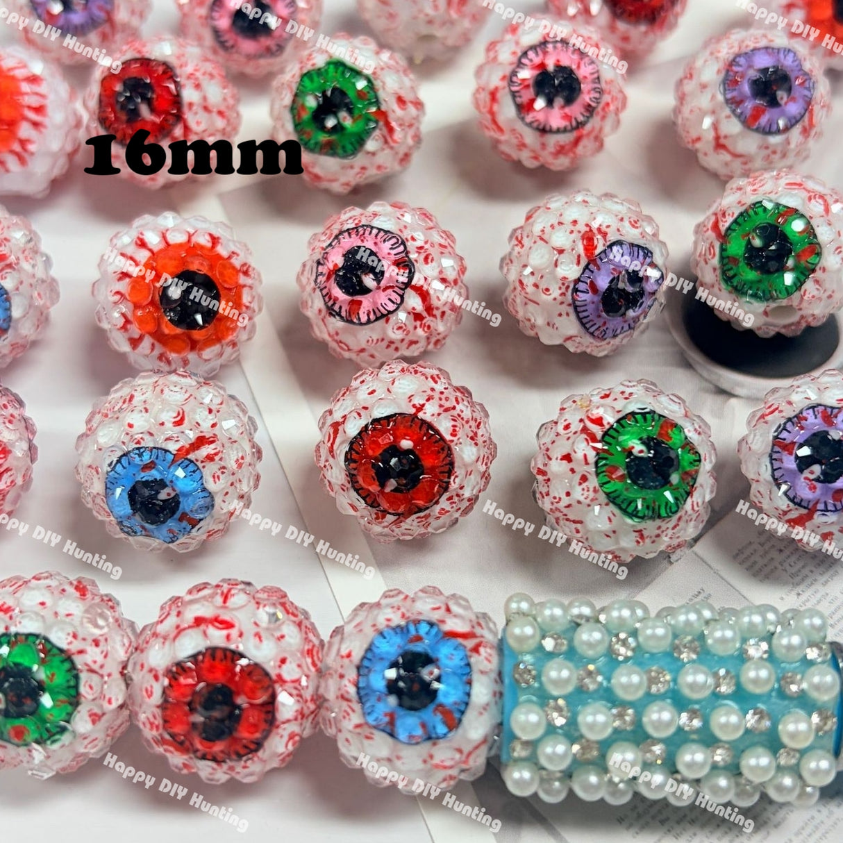Scary Eye Ball Rhinestone Round Acrylic Beads 20mm