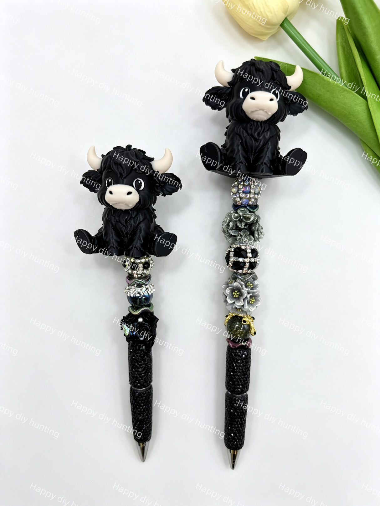 3D Black Highland Cow Pen Topper (No Hole) for DIY Beadable Pens Wholesale
