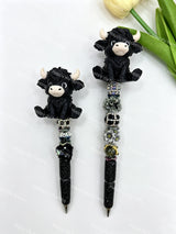 3D Black Highland Cow Pen Topper (No Hole) for DIY Beadable Pens Wholesale