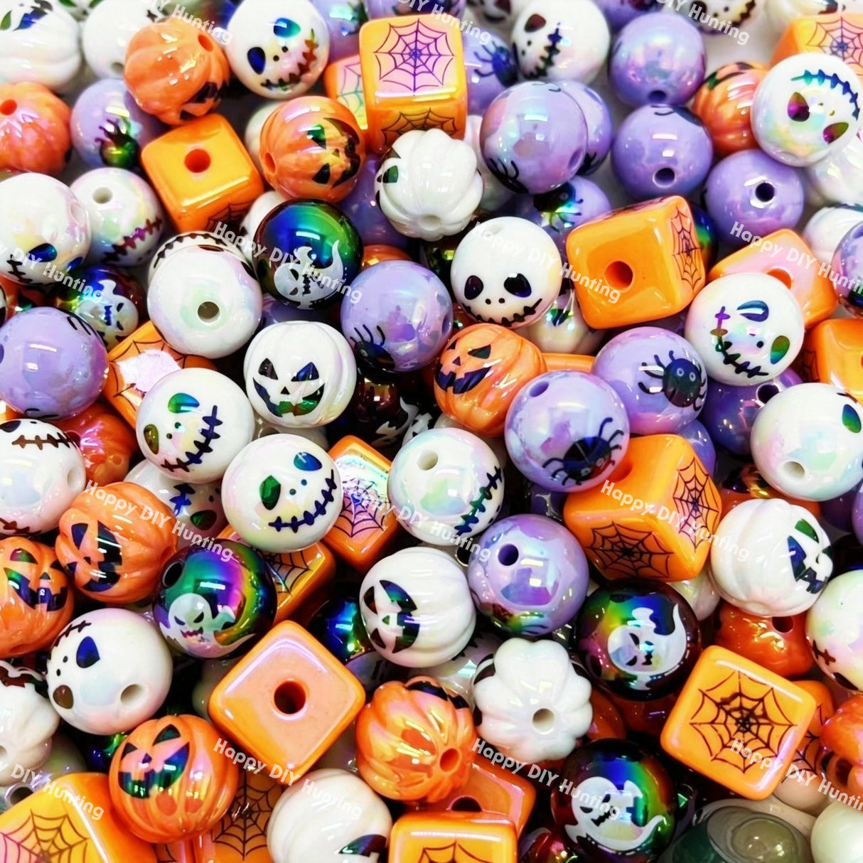 16mm Mixed Print Halloween Beads UV Plated Terror Halloween Acrylic Beads Beads