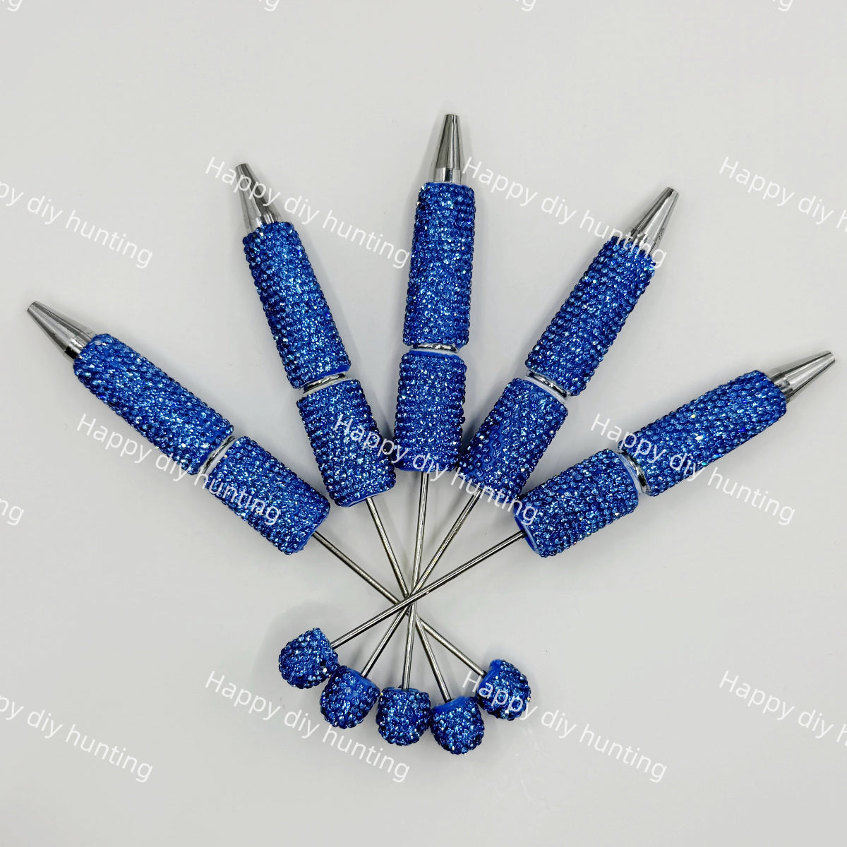 royal blue rhinestone beadable pen blanks diy handmade stationery craft supplies wholesale glitter