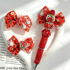 vibrant santa snowman printed ribbon bow fancy beads for diy beadable pens craft supplies