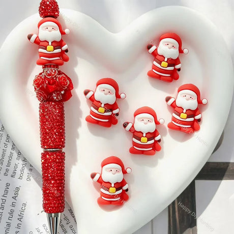 cute santa christmas themed silicone focal beads for diy beadable pens and pen toppers craft supplies