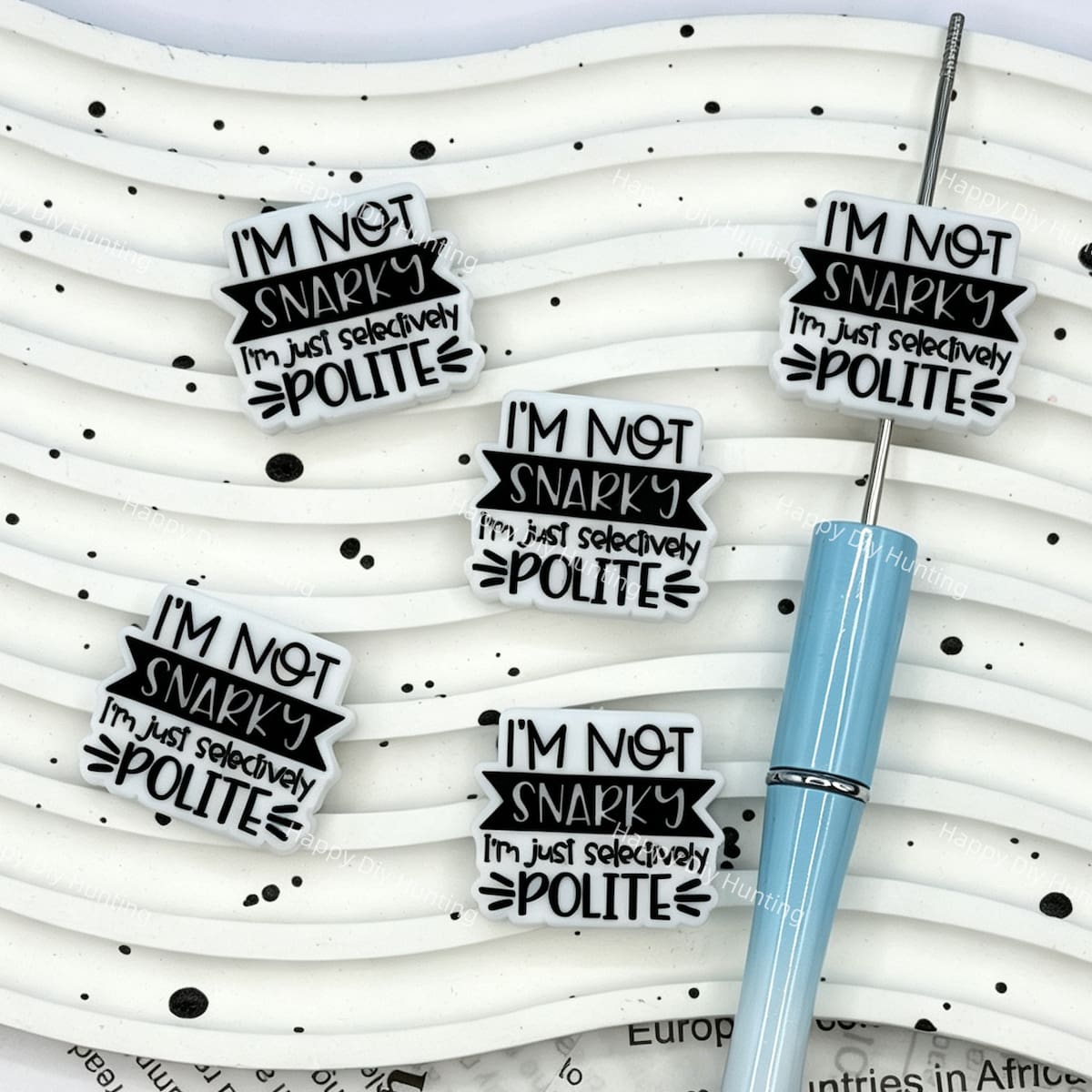 sassy quote text square silicone focal beads for DIY pens and humor-themed handmade crafts