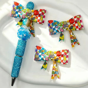 School learning pattern bow silicone focal beads for DIY beadable pens