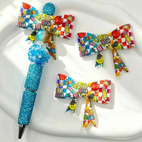 School learning pattern bow silicone focal beads for DIY beadable pens