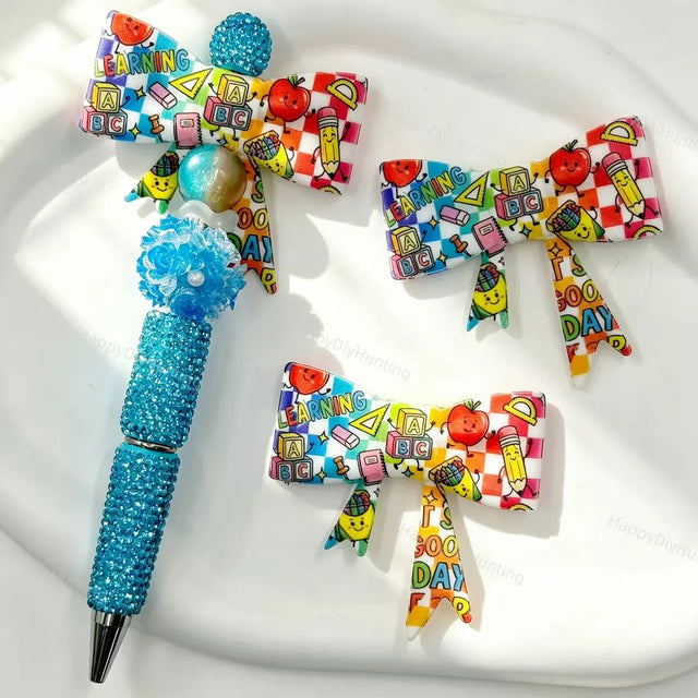 School learning pattern bow silicone focal beads for DIY beadable pens