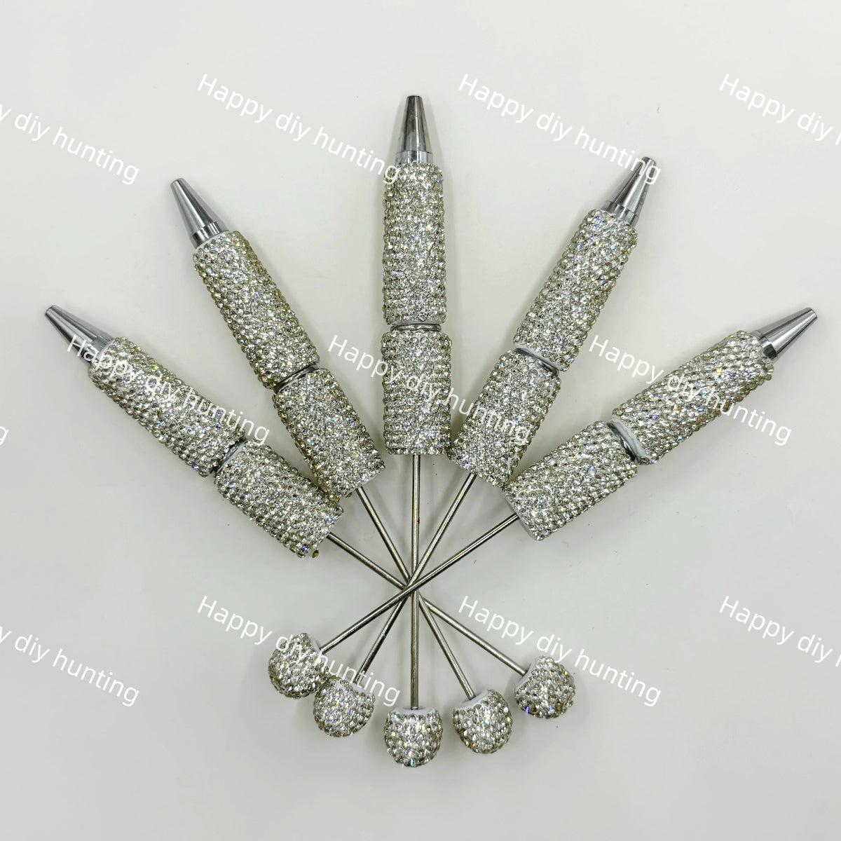 silver rhinestone beadable pen blanks diy handmade stationery craft supplies wholesale glitter design