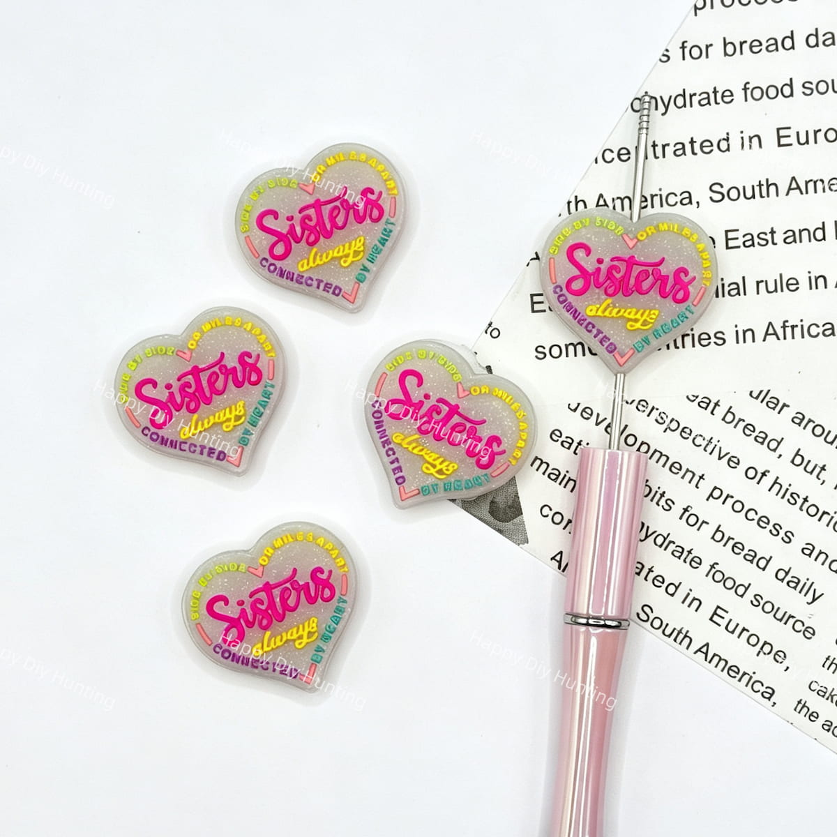 sisters always heart shape silicone focal beads for DIY pens and sisterhood handmade crafts