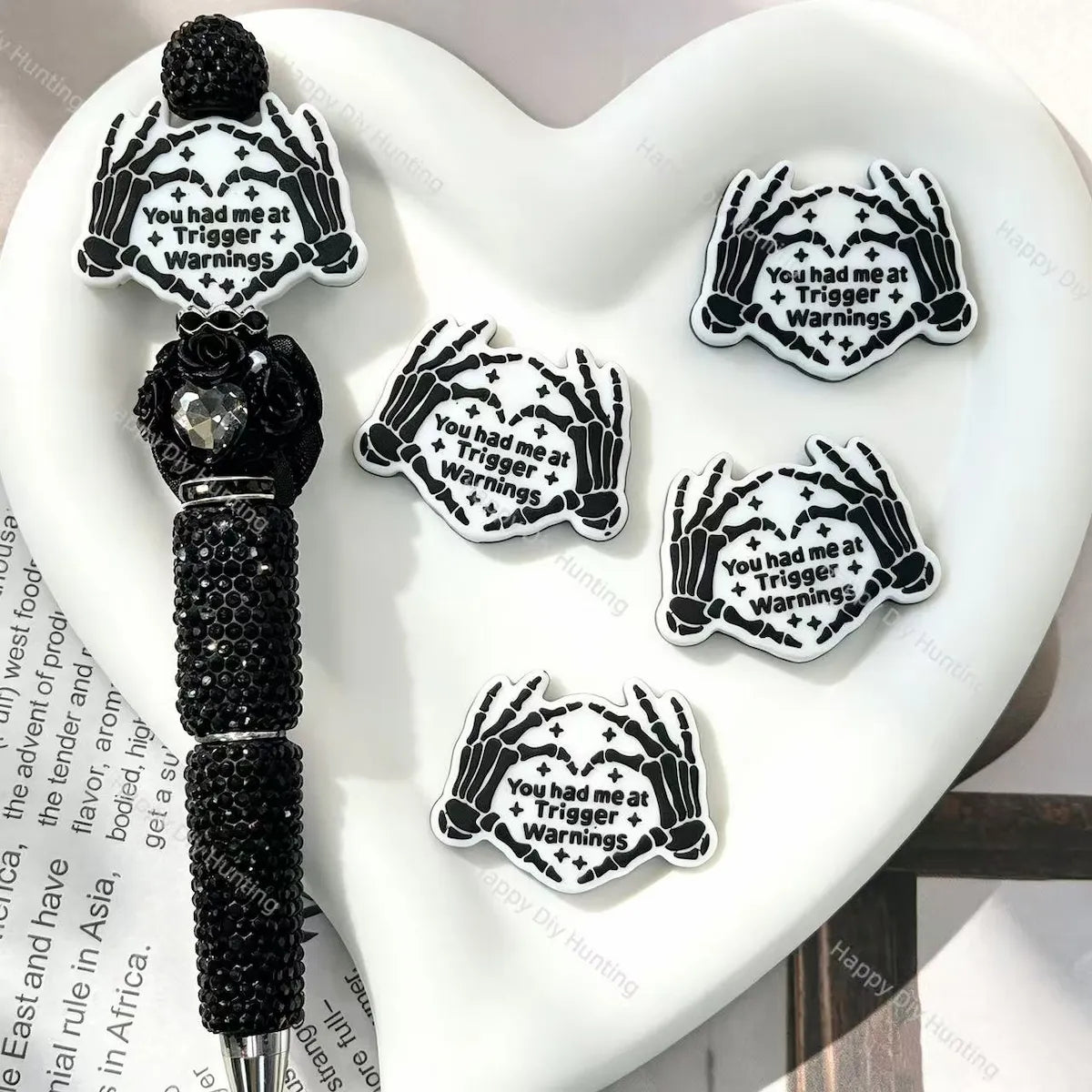 edgy skeleton hand quote silicone focal beads for diy beadable pens and pen toppers craft supplies