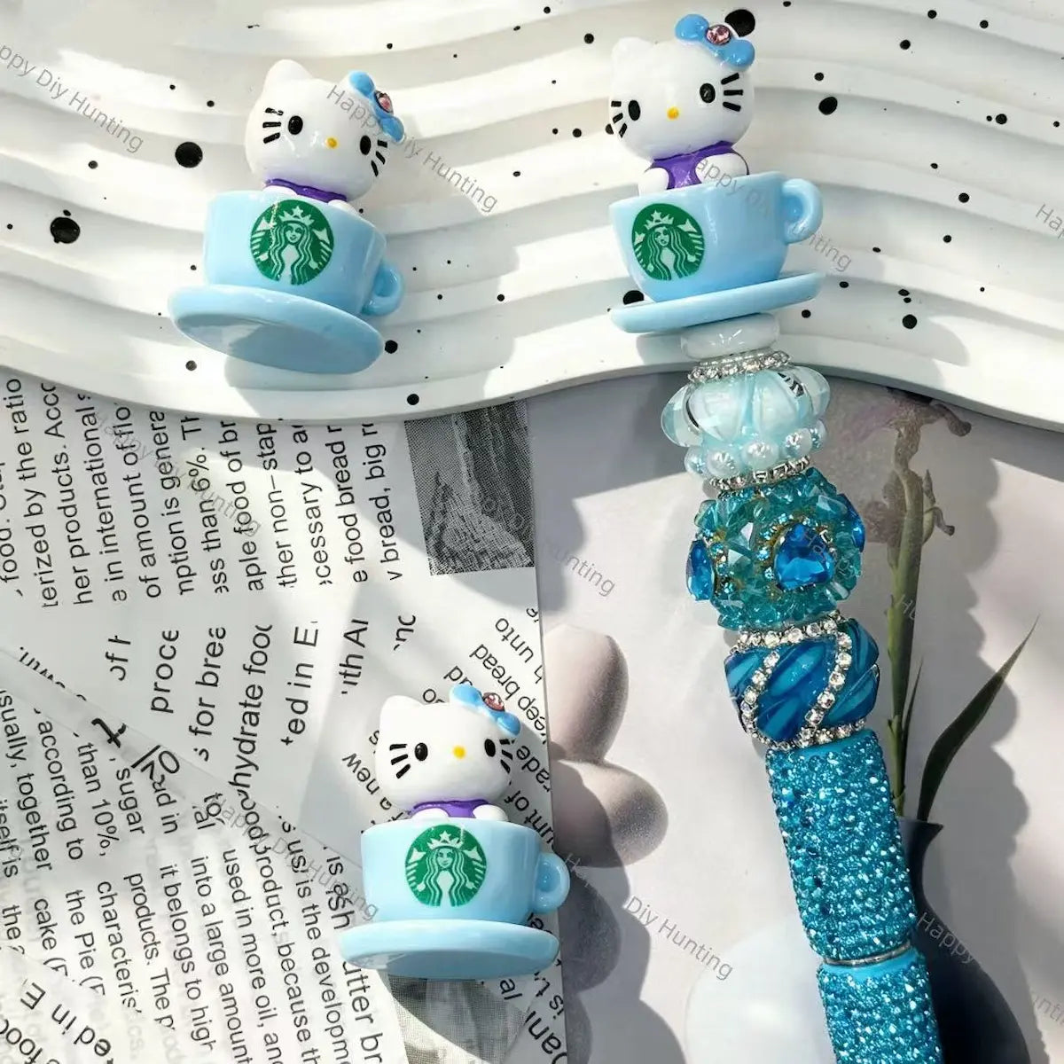 sky‑blue cartoon cup character no‑hole pen topper decorative charm for diy beadable pen craft projects