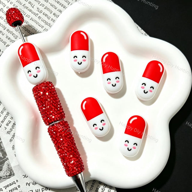 Smiley Capsule Shape Silicone Focal Beads for beadable pen DIY craft projects