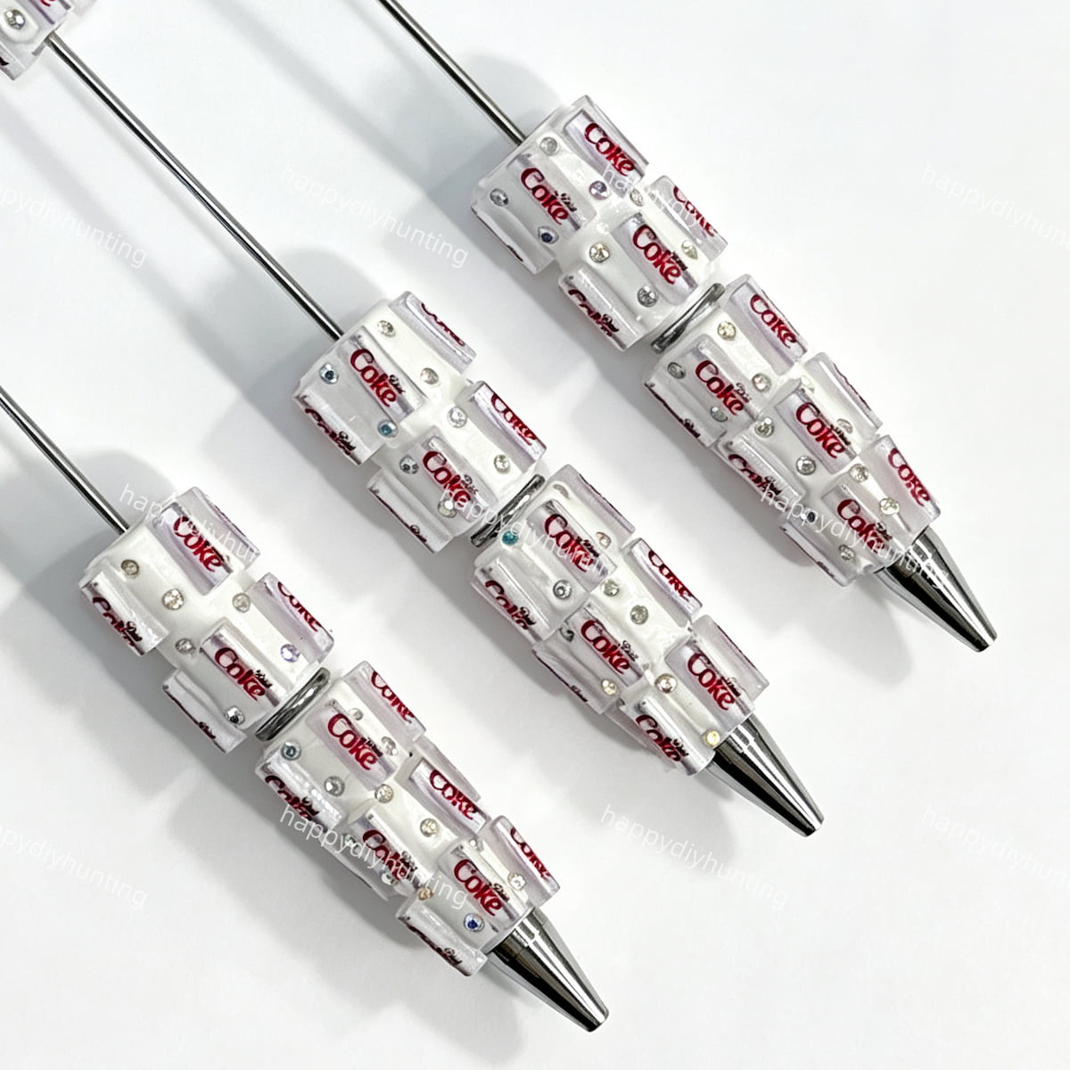 close-up soda can print beadable pen showing beverage can design and beadable barrel