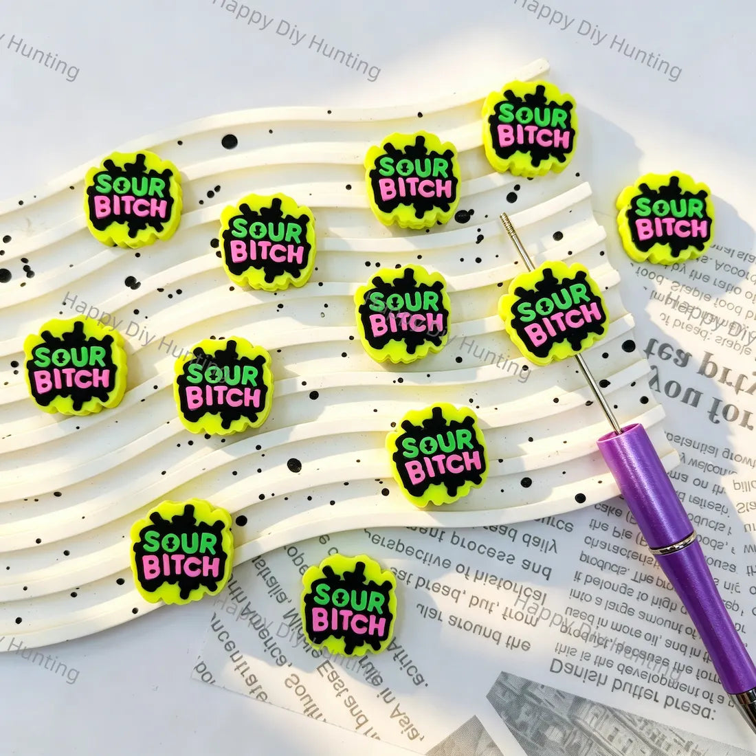 Neon Splash Text Print Silicone Focal Beads For DIY Beadable Pens