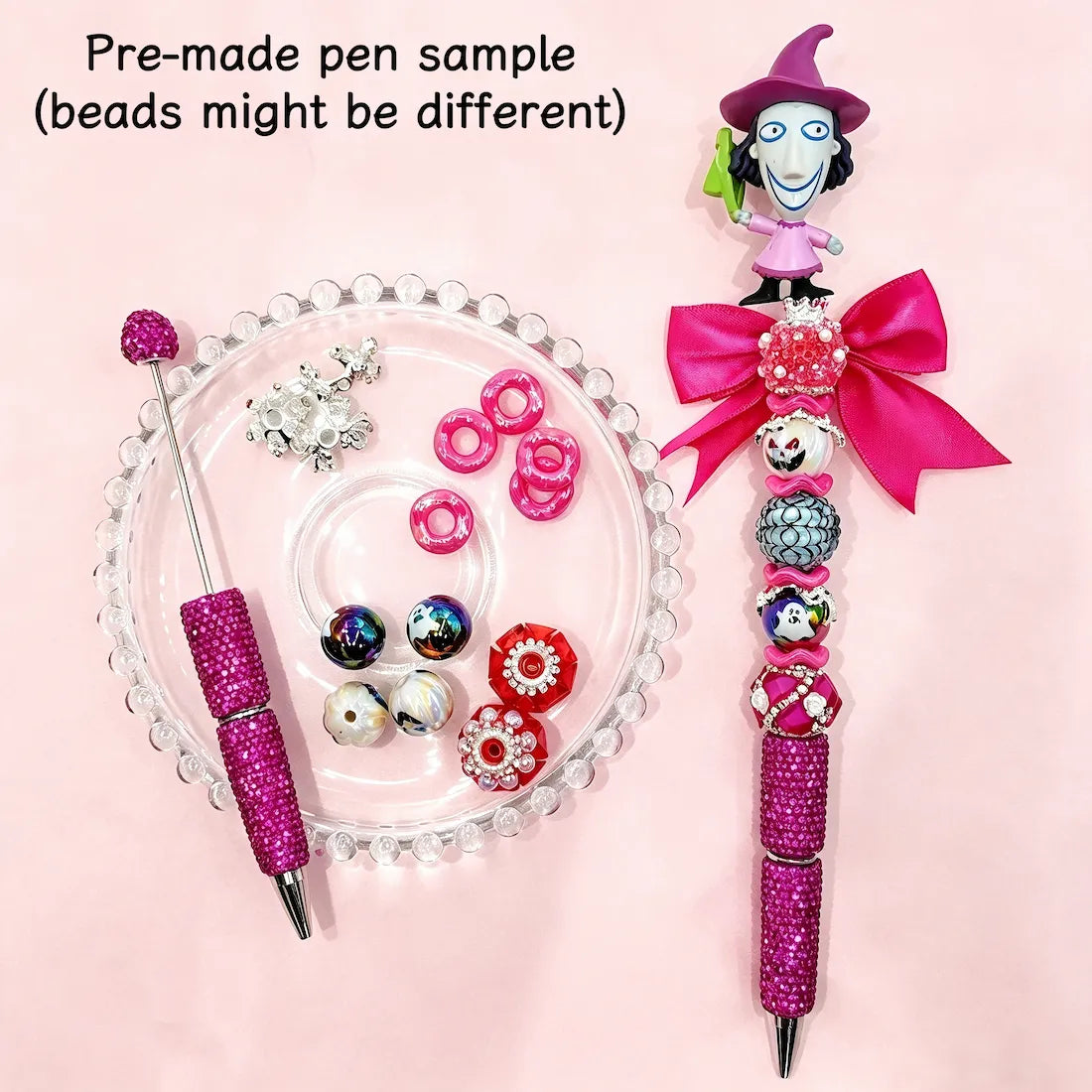 back view of spooky holiday cartoon character no-hole pen toppers, gothic holiday handmade stationery supplies
