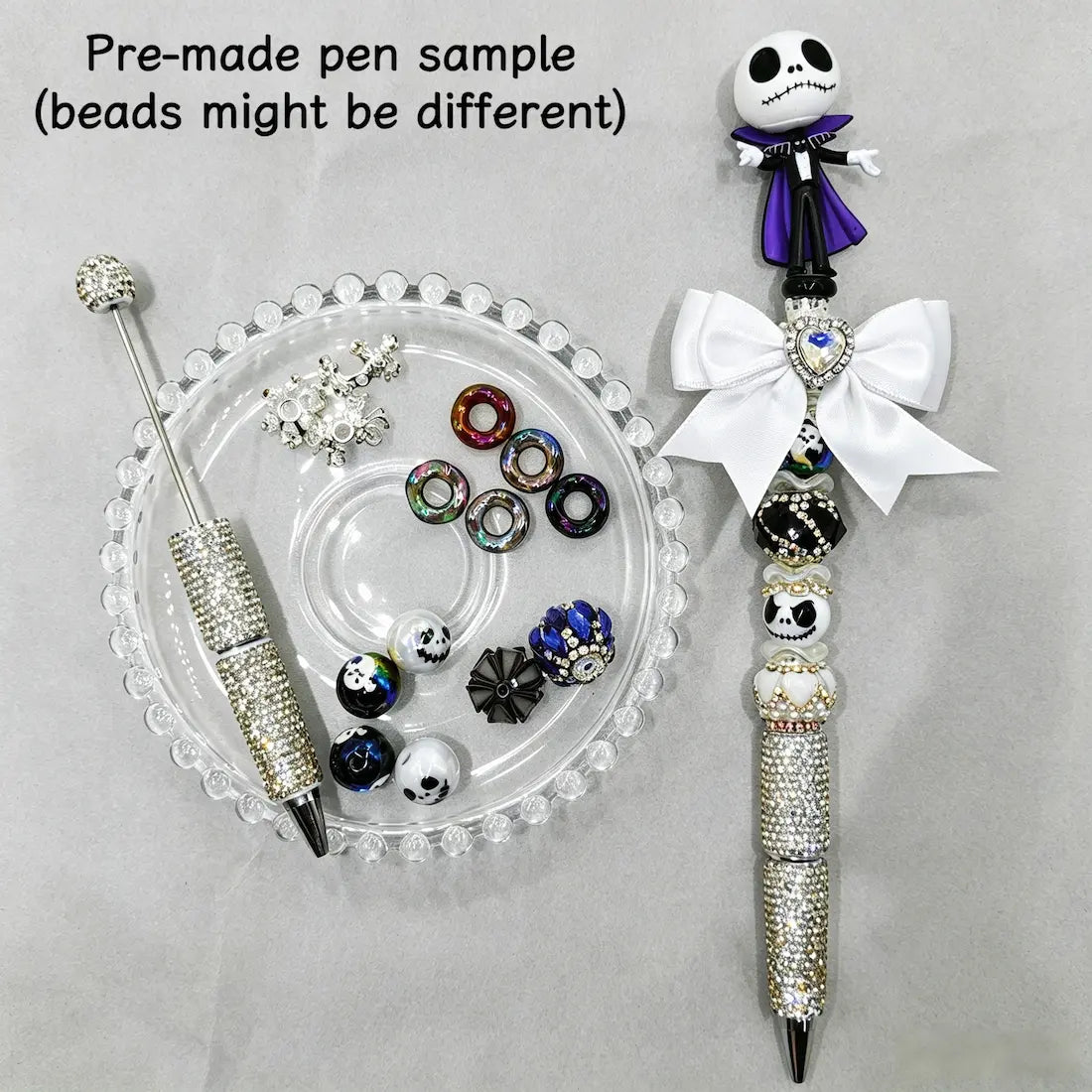 back view of spooky holiday cartoon character no-hole pen toppers, gothic holiday handmade stationery supplies