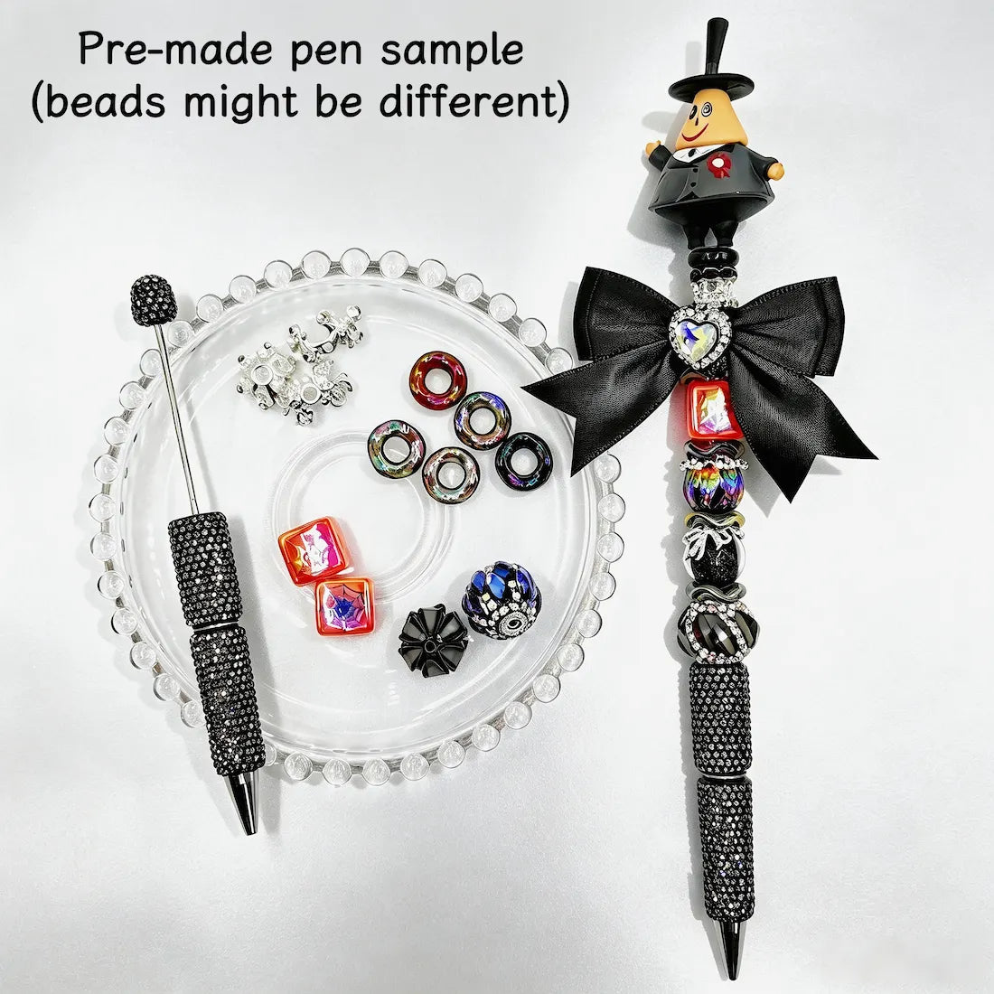 back view of spooky holiday cartoon character no-hole pen toppers, gothic holiday handmade stationery supplies