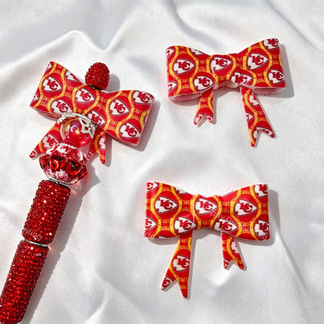 Sport Theme Red Yellow Pattern Print Silicone Focal Bow Beads for beadable pen DIY craft projects