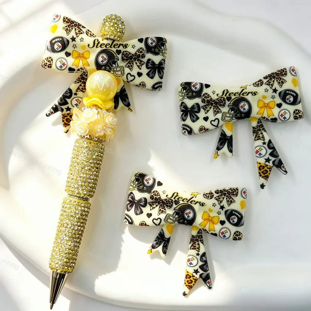 Sport football leopard pattern bow silicone focal beads for DIY beadable pens