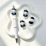 Sporty outfit cartoon cat silicone focal bead, navy team jersey style, for DIY beadable pens