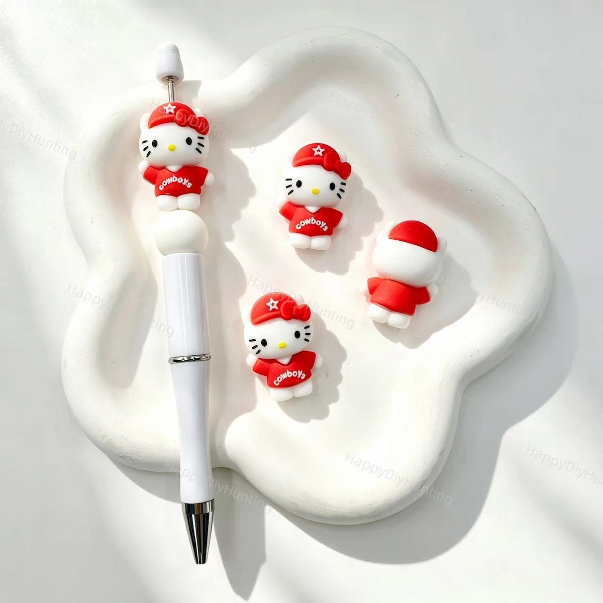 Sporty outfit cartoon cat silicone focal bead, red team jersey style, for DIY beadable pens