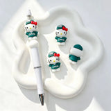 Sporty outfit cartoon cat silicone focal bead, green team jersey style, for DIY beadable pens