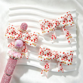 Strawberry Print Cartoon Bow Silicone Focal Beads for custom beadable pen handmade DIY craft projects
