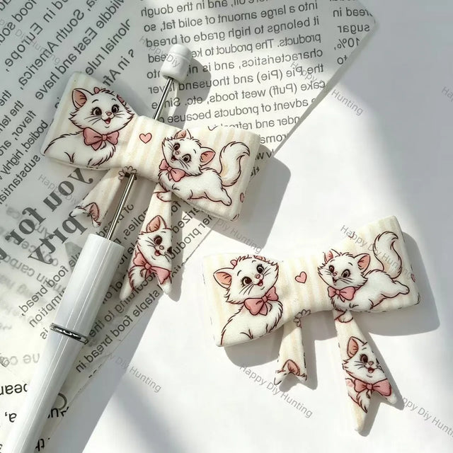stripe kitten printed bow silicone focal beads sweet pet theme for diy jewelry and pen making