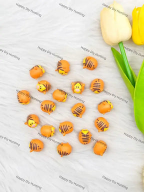 Cute striped mini tiger PVC pen toppers no hole match acrylic rhinestone beads for DIY beadable pens - happy diy hunting