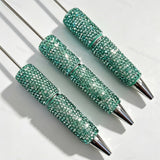 Teal full rhinestone covered beadable pens wholesale, blank pen base compatible with focal beads and pen toppers for DIY bead pen crafts