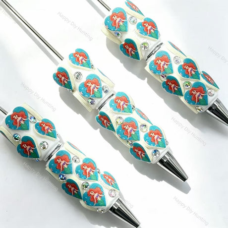 teal mermaid heart printed beadable pens fantasy theme for diy stationery and handmade gifts