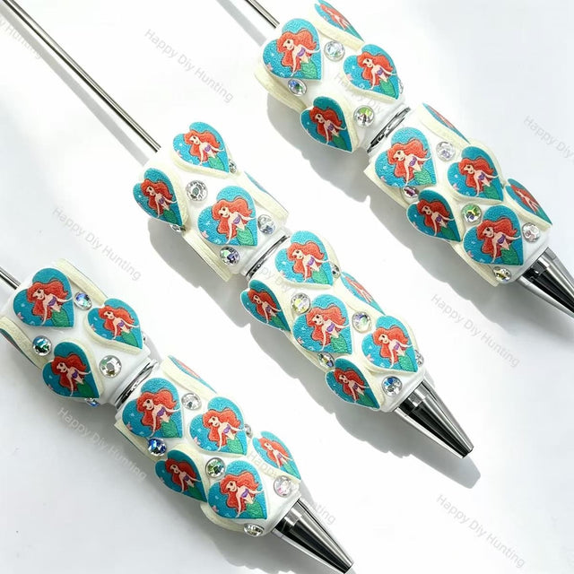 teal mermaid heart printed beadable pens fantasy theme for diy stationery and handmade gifts