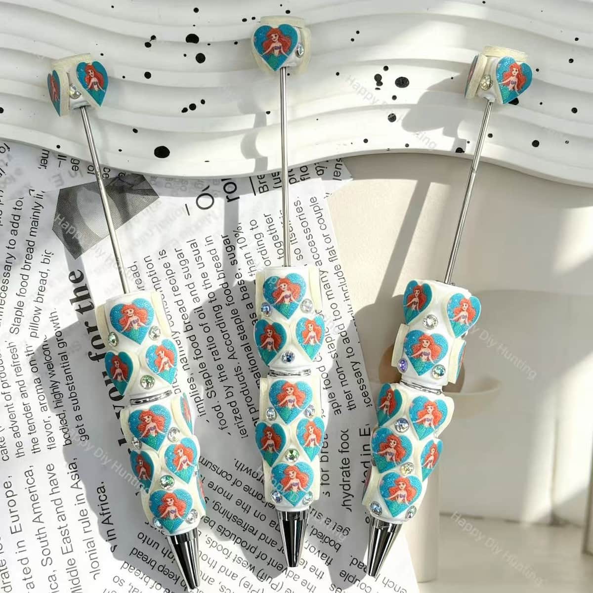 teal mermaid heart printed beadable pens fantasy theme for diy stationery and handmade gifts